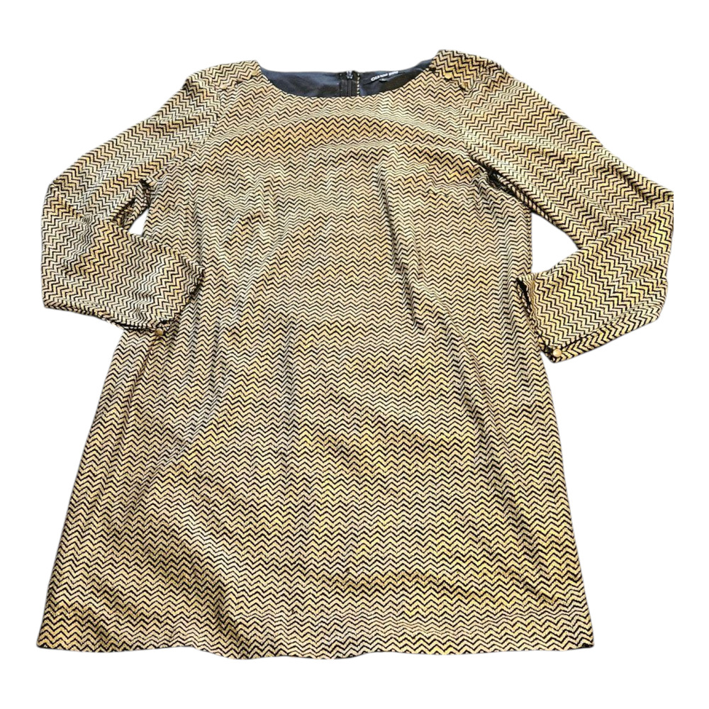 Gianni Bini Large Long Sleeve Chevron Pattern Gold and Black Mini Dress *flawed*
